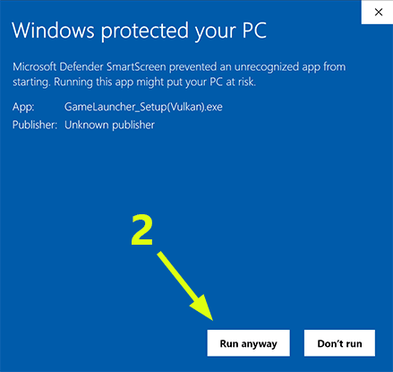 Windows Defender SmartScreen warning